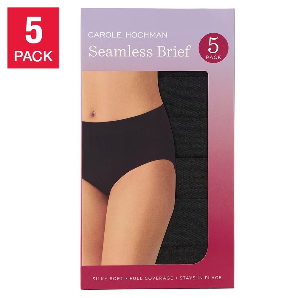 Carole Hochman Women's Seamless Brief, 5-pack, Black, Size: XS, New